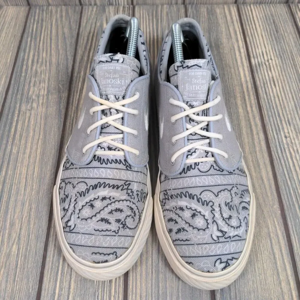 Nike Men Zoom Air SB Stefan Janoski Gray Paisley Floral Skateboarding Shoes Sz 9